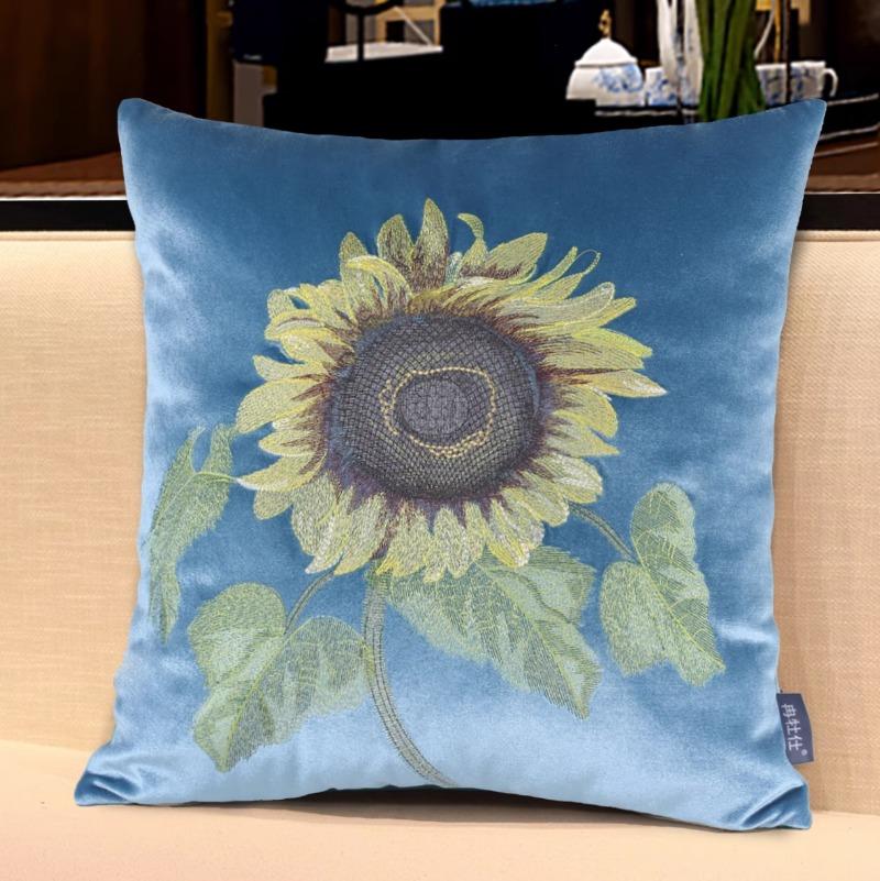 

Chinese Style Pillow Cover with Sunflower Embroidery Cushion Cover Home Decor Throw Pillow Covers