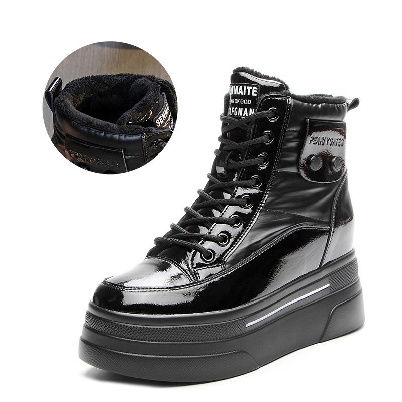 

2025 осень и зима новые кожаные с внутренней платформой теплые короткие ботинки женские повседневные женские туфли толстая шерсть хлопковые туфли зимние ботинки 40