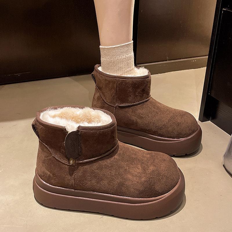 Women's elastic thick sole winter fur one warm anti cold padded snow boots non-slip wear casual sports short cotton boots Le Fu shoes