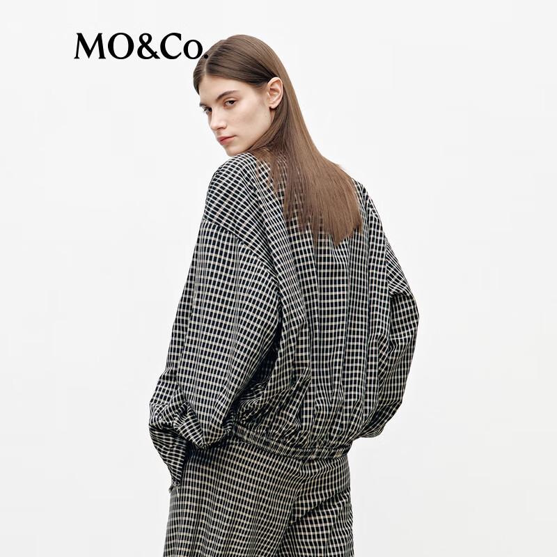 MO&Co. Plaid Lapel Collar Long Sleeve Top
