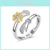 Adjustable Sunflower Rotating Silver Ring With Diamond Simple And Serene Hand Embracing Ring