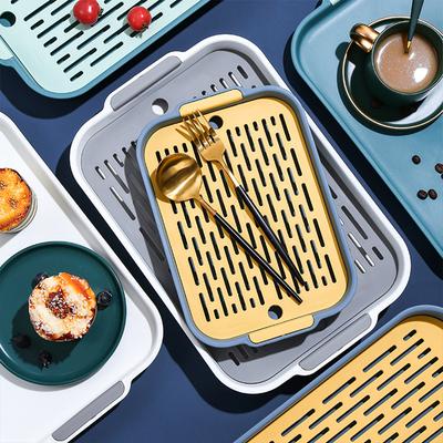 Double Layer Food Drain Tray Drinks Dishes Utensil Cups Drying Plate Plastic Drip Holder for Home