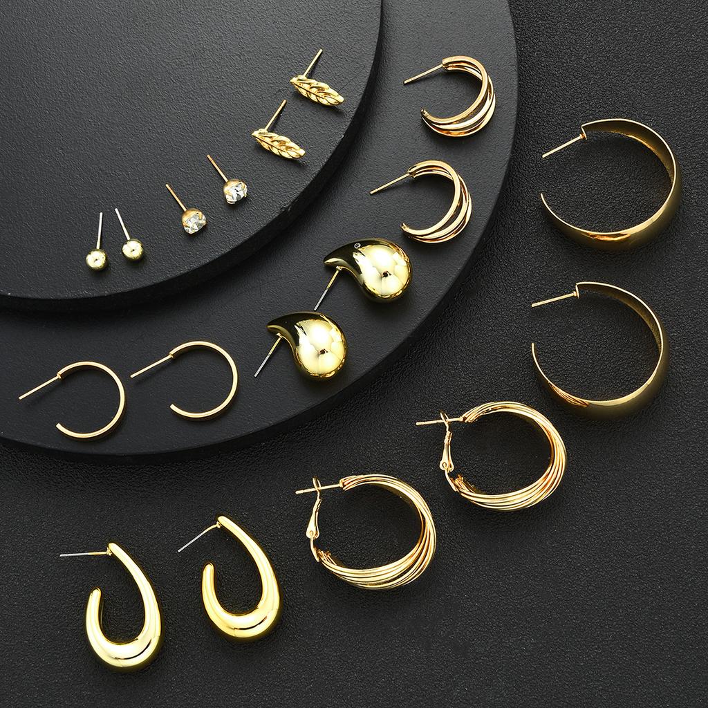 17KM 9 Piece Water Leaf Earrings Set Fashion Jewelry Women Trendy Shiny Daily Party Accessory Decorative Gift Idea For Her