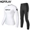 Womens UV Protection Rash Guard Set Long Sleeve Top Pants Surfing Snorkeling Diving Water Sports