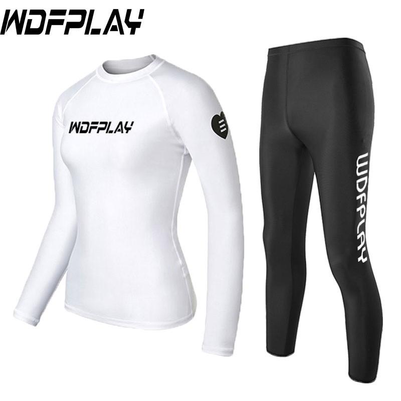 Womens UV Protection Rash Guard Set Long Sleeve Top Pants Surfing Snorkeling Diving Water Sports