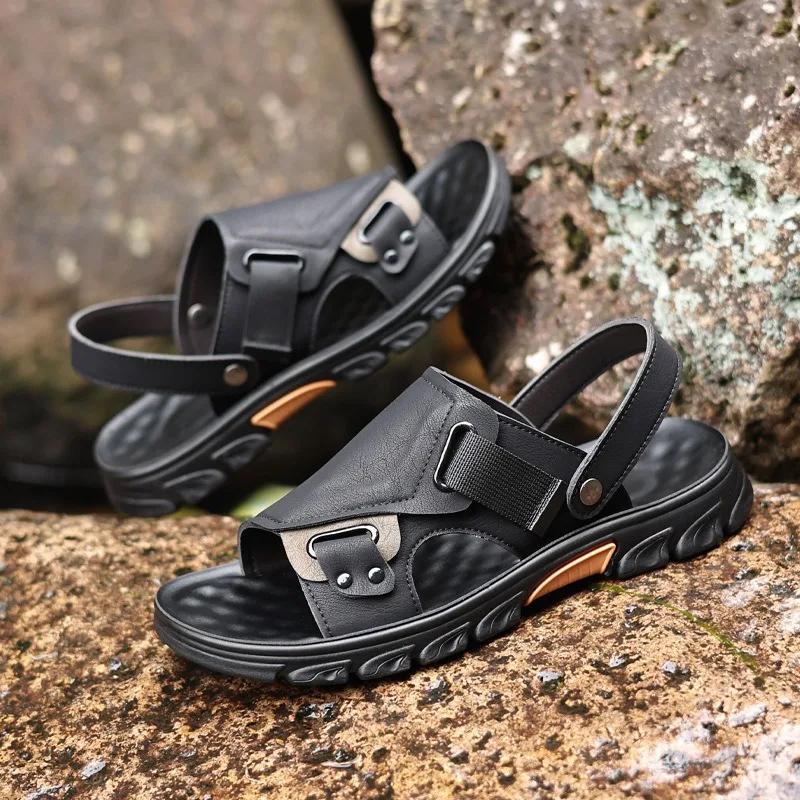 Modă Sandale Clasice pentru Bărbați Slip on de Vară Sandale de Piele Papuci Bărbați Outdoor Casual Sandale Ușoare Negru Pantofi de Apă Sandalias
