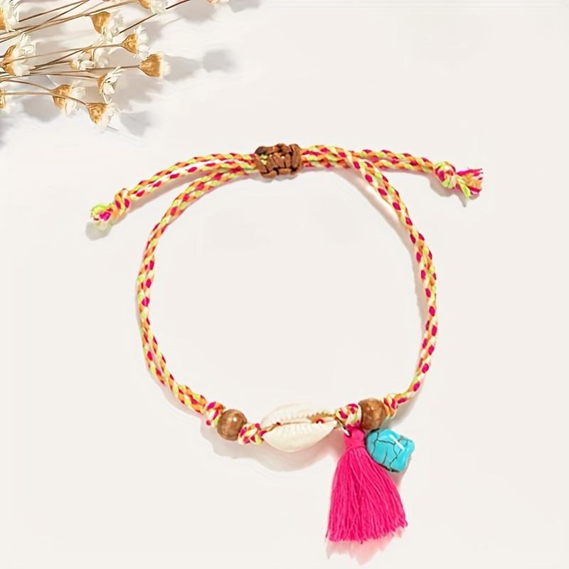 1 Stück Bohemian Handgeknüpftes Fußkettchen mit Quaste Vintage Boho Stil Strand Fußschmuck für den täglichen Gebrauch und als Geschenk