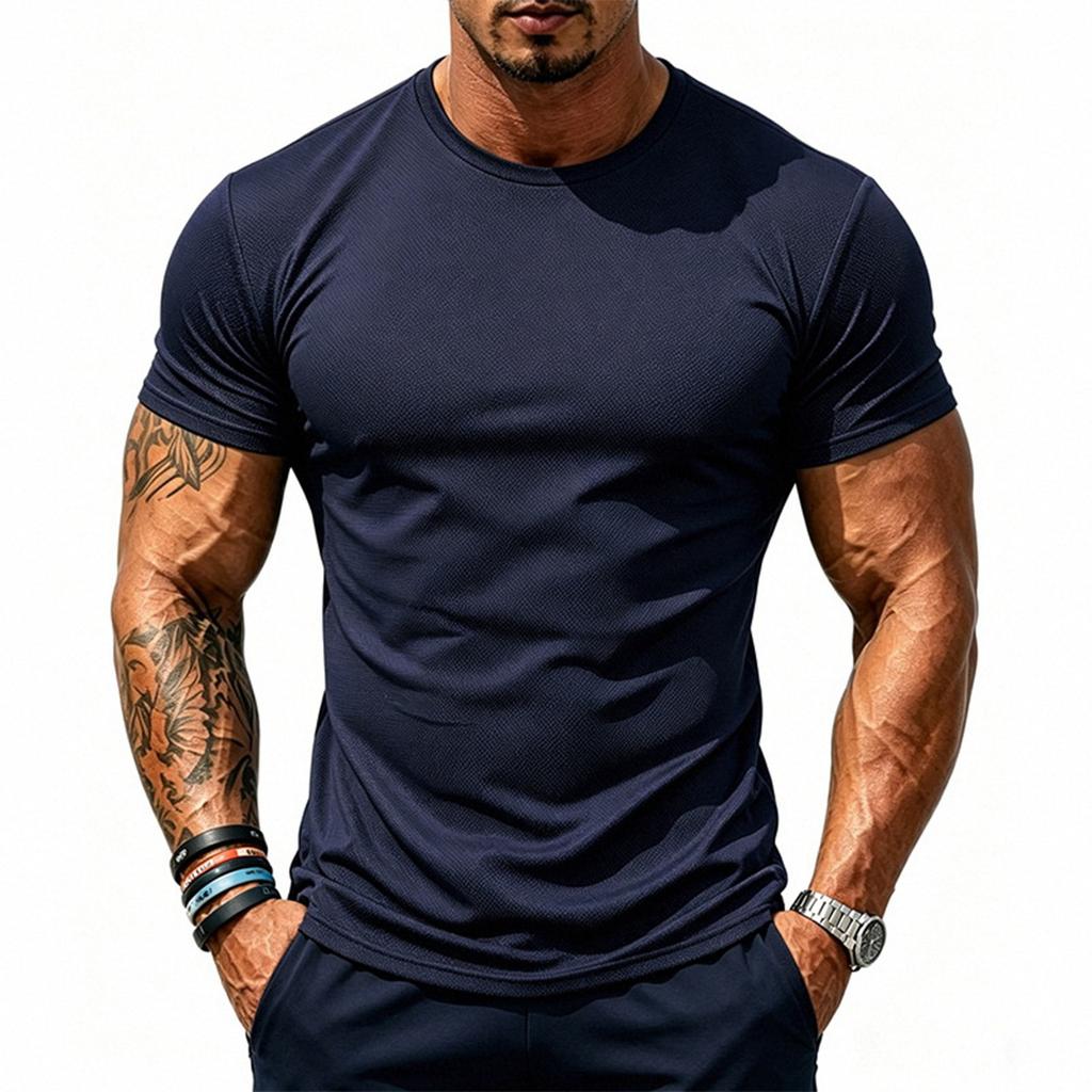 Men's Mesh Sports Short-sleeved Round-neck Fitted T-shirt