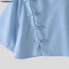 INCERUN Two Pieces Summer Men Lapel Neck Short Sleeve Cropped Tops and Pants Sets