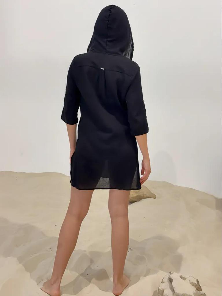 Women's Silk Bamboo Cotton Hooded Cardigan Beach Cover-Up