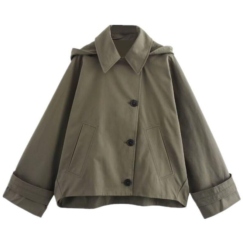 

Fashion Style 2024 Autumn New Women s Clothing Stylish All-Matching Hooded Long Sleeves Polo Collar Jacket 0518263 Green L