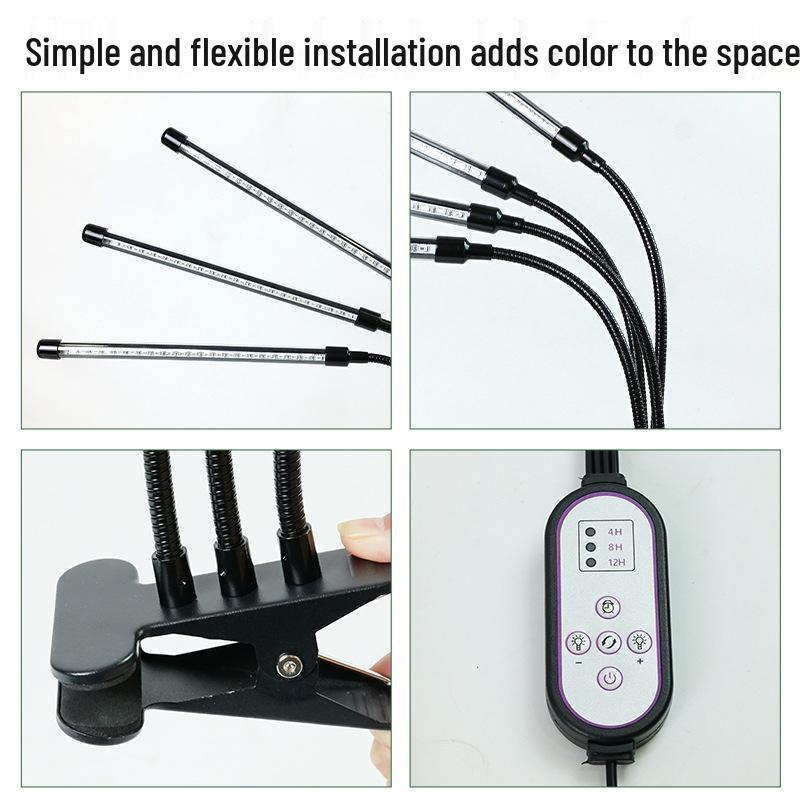 3-Head Dimmable LED Grow Light with Timer for Succulents & Herbs