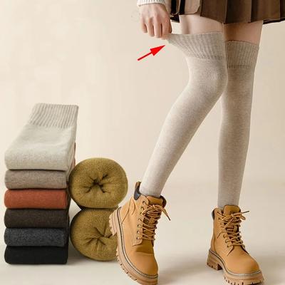 Neu im Winter, Overknee-Socken ohne Fuß für Damen, Schwarz/Khaki, warme lange Beinwärmer, Thermo-Oberschenkelhohe Sockenmanschetten, lange Socken