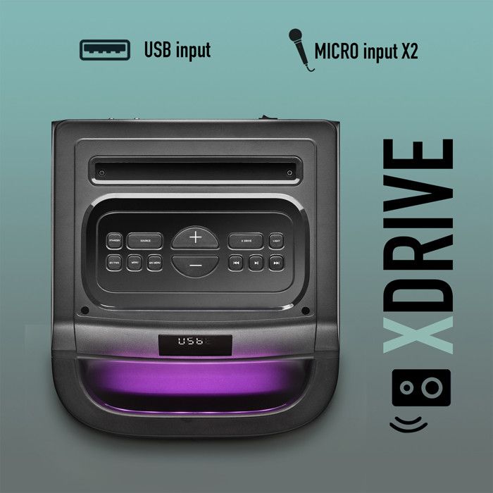 NGS WILD SPACE 2: 2000W Party Speaker BT/TWS, USB/AUX, LED, poignées, 2 entrées micro.