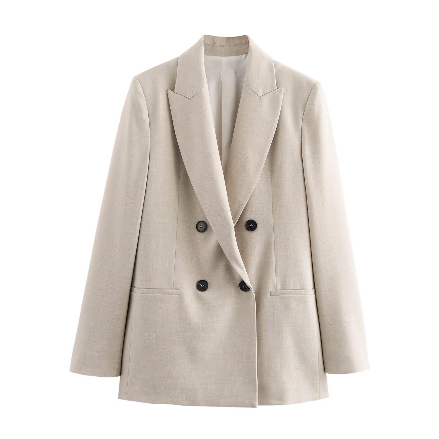 

2025 Spring Women s Versatile Double-Breasted Lapel Suit Jacket Small