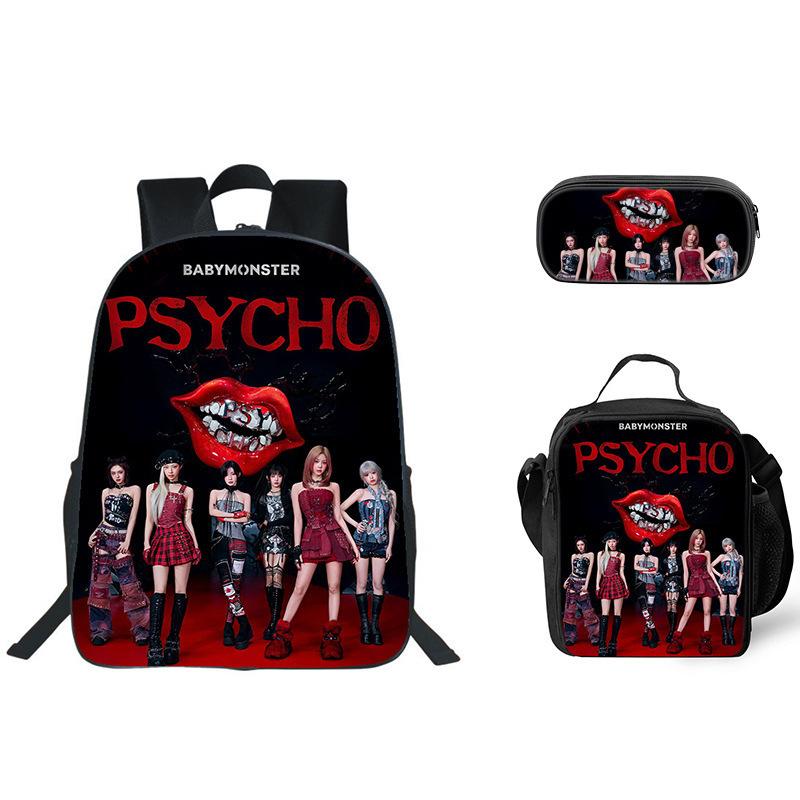 Babymonster Printed Schoolbag Pencil Bag Ice Bag Three-Piece Set Primary And Secondary School Children'S Storage Bag