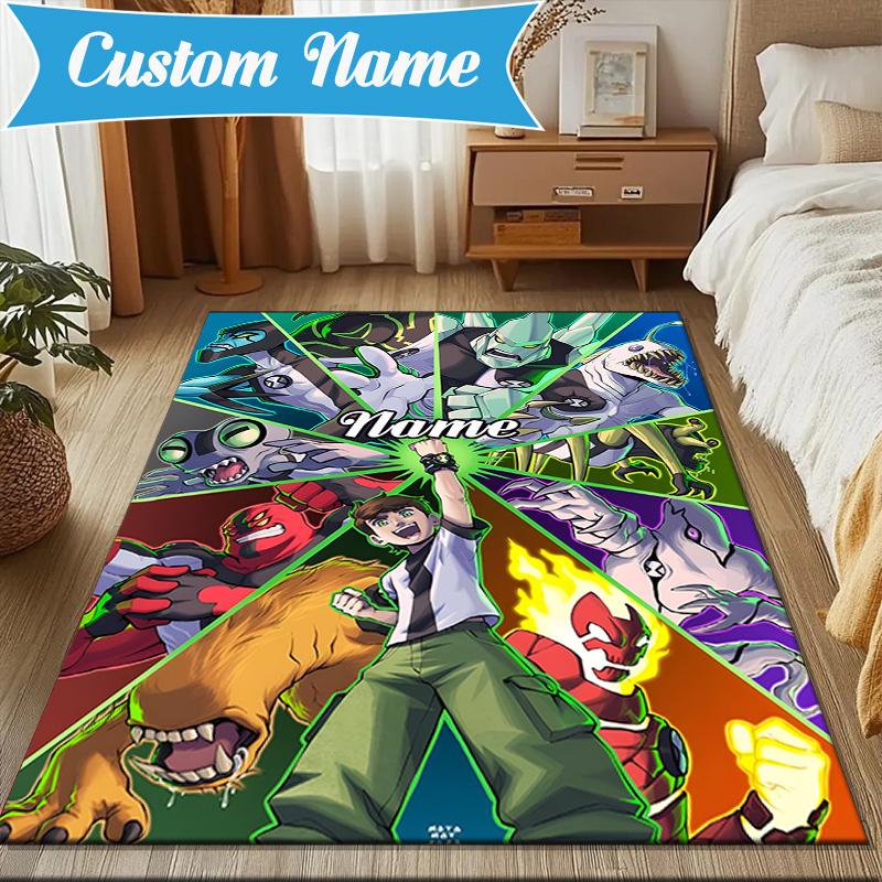 Custom Name Ben Alien Force Rug Game Carpet, Floor Mat for Bedroom Living Room Entryway Rug, Home Decor Idea Gift for Christmas birthday