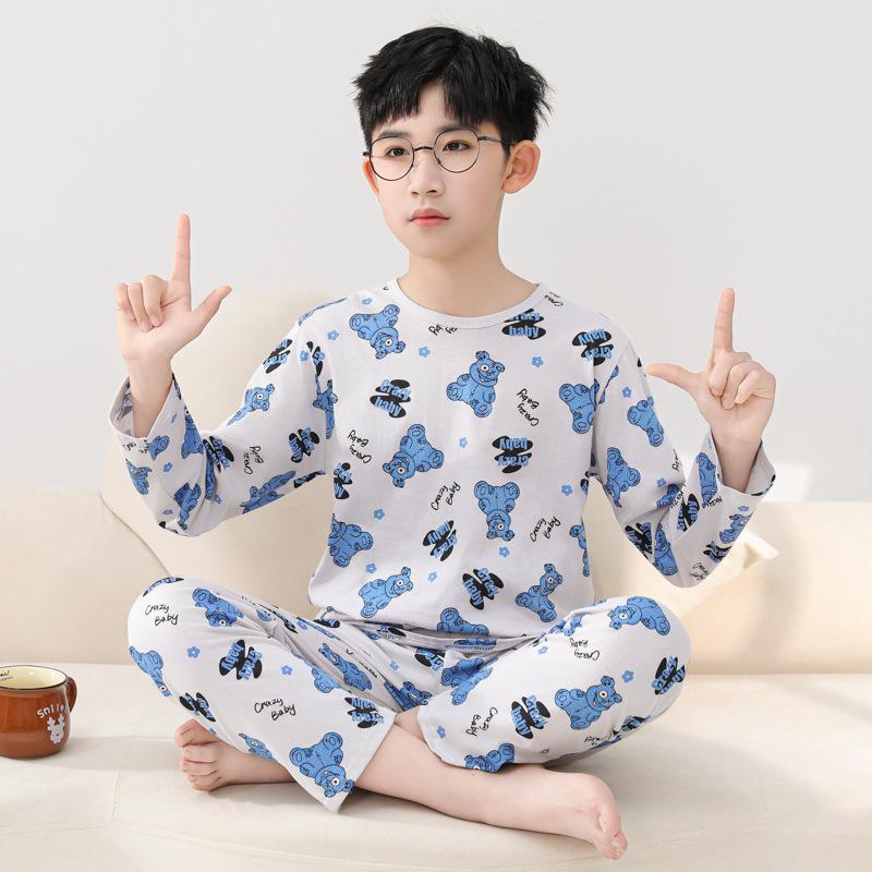 

Бавовняний піжамний комплект з довгим рукавом для хлопчиків на літо, костюм для кондиціонера Size 150 for 140cm-150cm