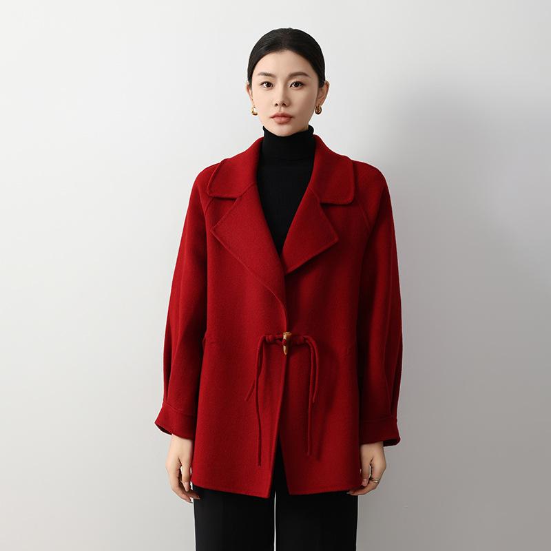 

Женское двубортное шерстяное пальто на пуговицах, новое осеннее шерстяное пальто с лацканами L бордовый
