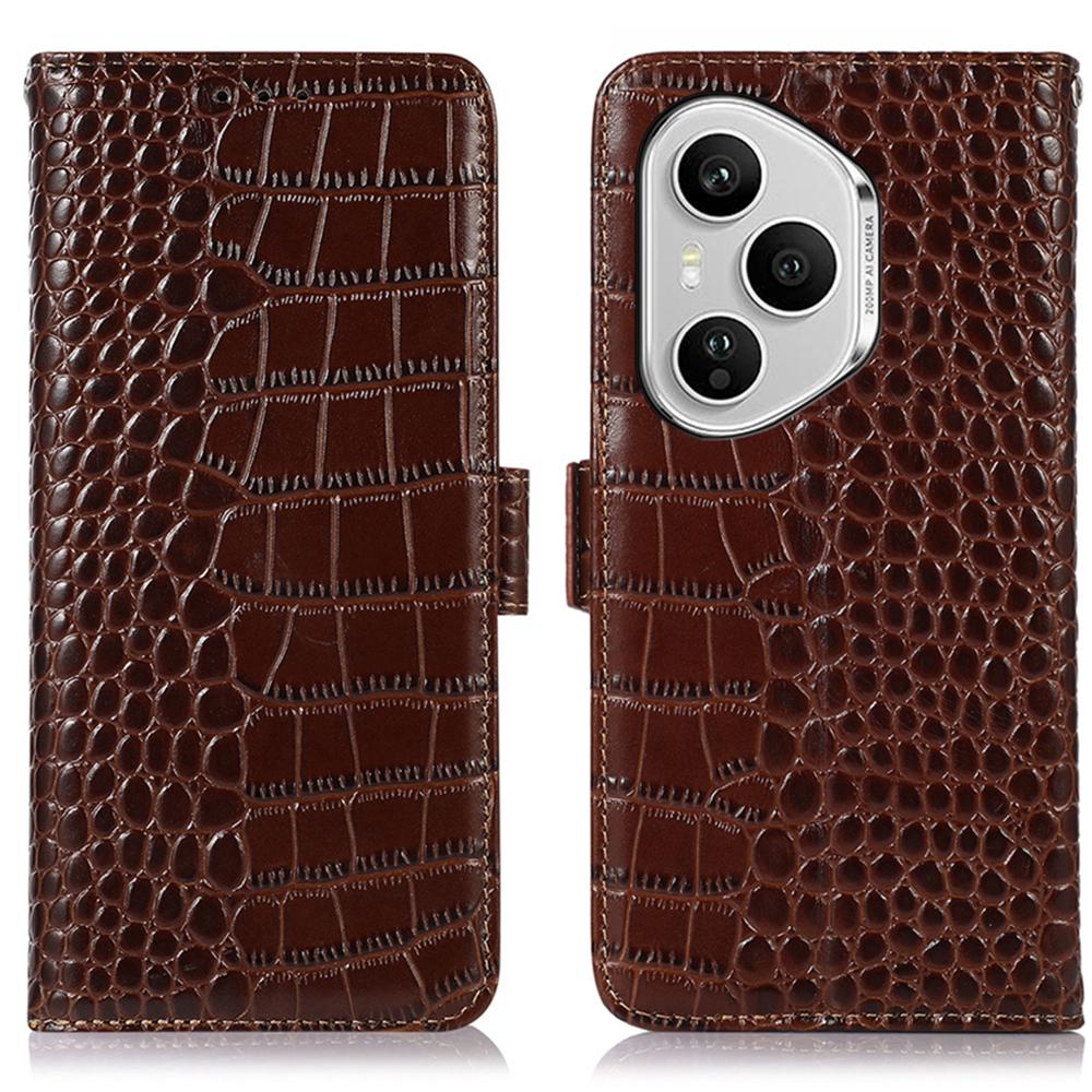 For Honor 400 Pro 5G (Global) Case Crocodile Texture Genuine Cow Leather Phone Wallet Cover