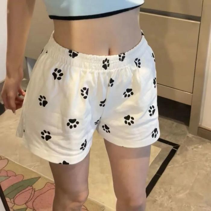 

American dog foot print sports shorts women s summer thin loose casual wear a word three points wide leg hot pants S белый