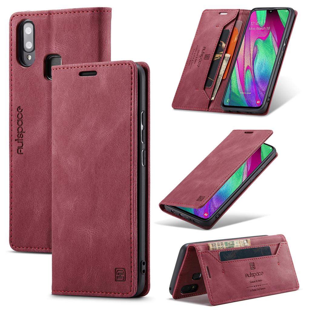 Premium Vintage Leather Wallet Case for Samsung Galaxy A40 - RFID Blocking, Flip Cover with Card Slots (4 Colors)