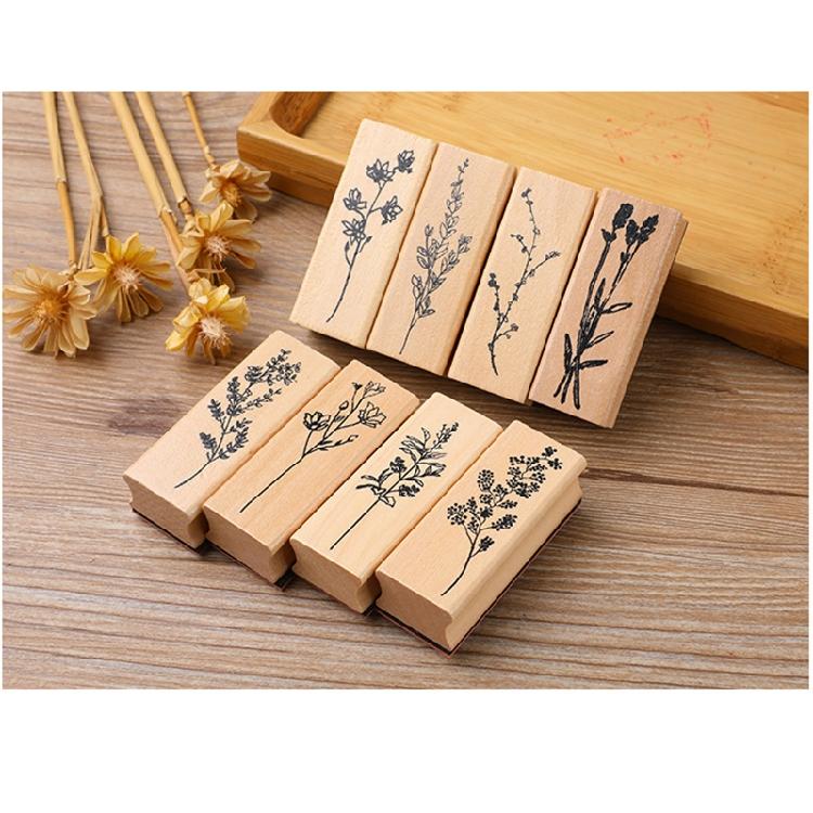 8 Stück Vintage Holzstempel Blumen Gummi Stempel für Kartenherstellung DIY Kunsthandwerk