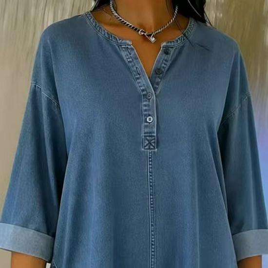 Wyjątkowo Specjalny Francuski Styl: Wygodny damski top dżinsowy z długim rękawem