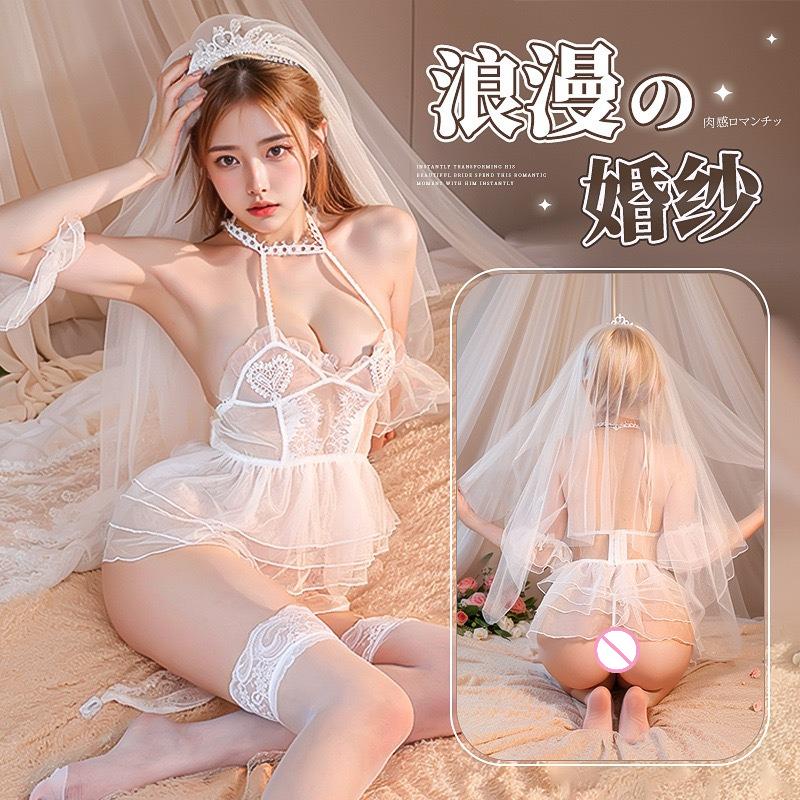Plus Size Sexy Women Bride Cosplay Uniform Bridal Lingerie Maid Lace Anime Costume White Wedding Dress Roleplay Night Clubwear