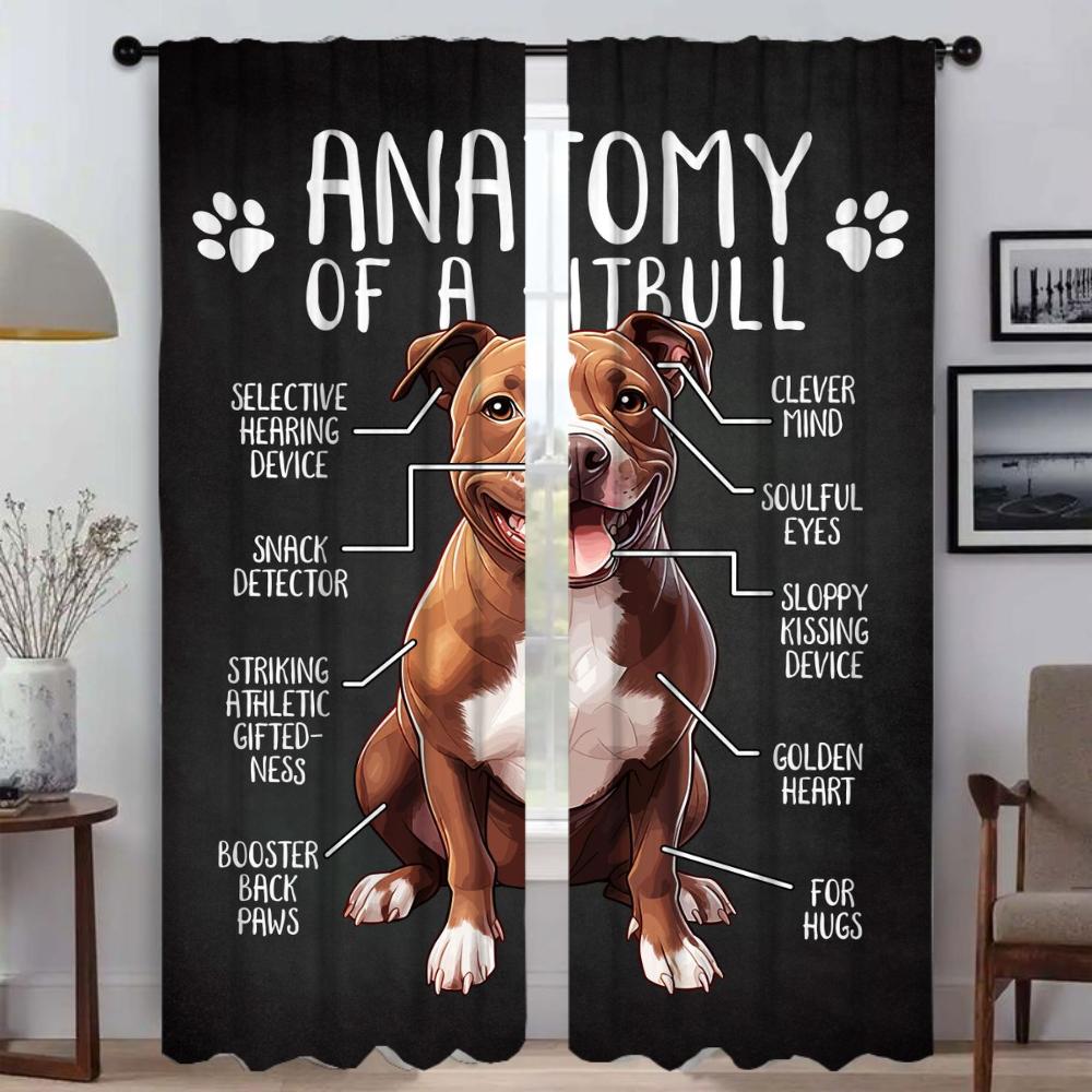 Dog Anatomy Home Interior Curtains for Living Room Partition Halloween Decoration Tulle for Bedroom Blackout Curtains 2 Pieces