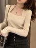 Women's Knitted U-Neck Sweater: Versatile, Sexy Two-Piece Look for Autumn/Winter