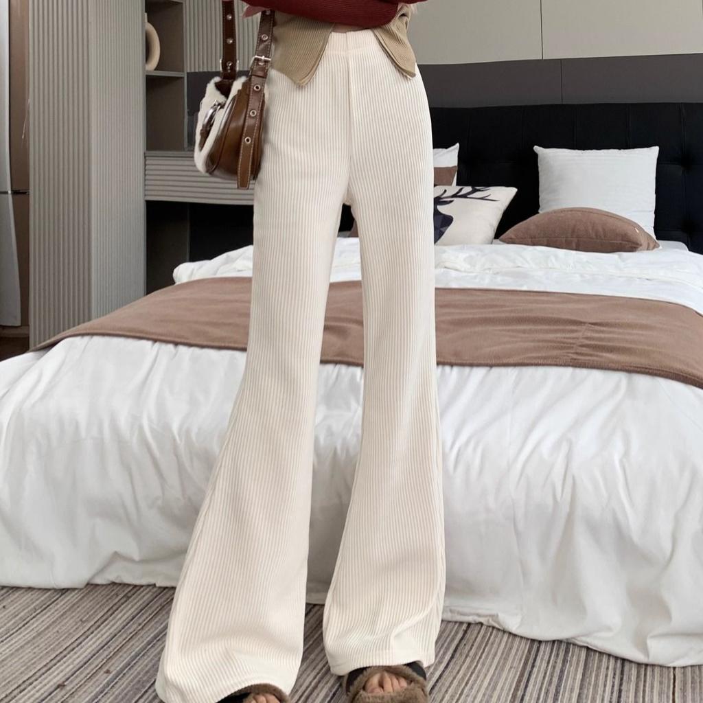 Corduroy Flared Pants for Women's Autumn and Winter New Style Retro High Waisted Slimming Solid Color Y2k Casual Pants for Women