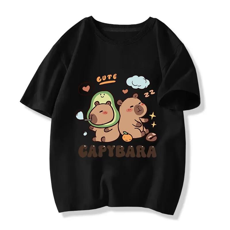 2026 Summer New Personalized Children's T-shirt Soft Cute Kapibala Printed Pure Cotton T-shirt Parent Child Fashion Brand Top