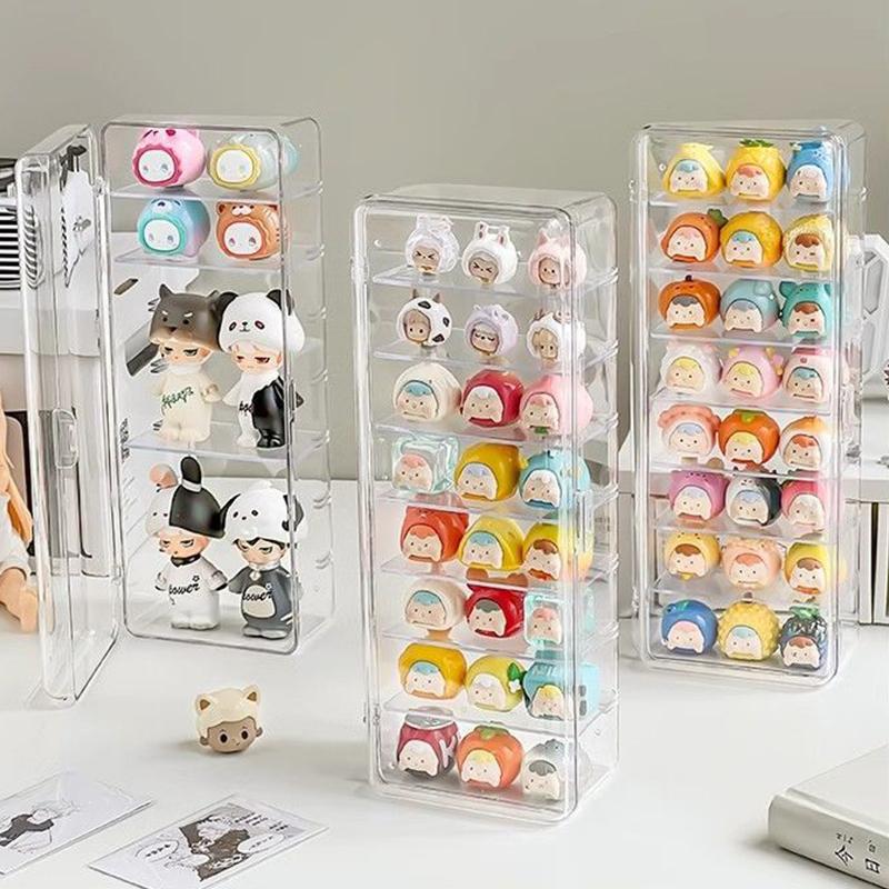 Cute Particle Desktop Storage Box Multi-Layer Figurine Display Stand With Lid Dustproof Bubble Doll Mat Box Storage