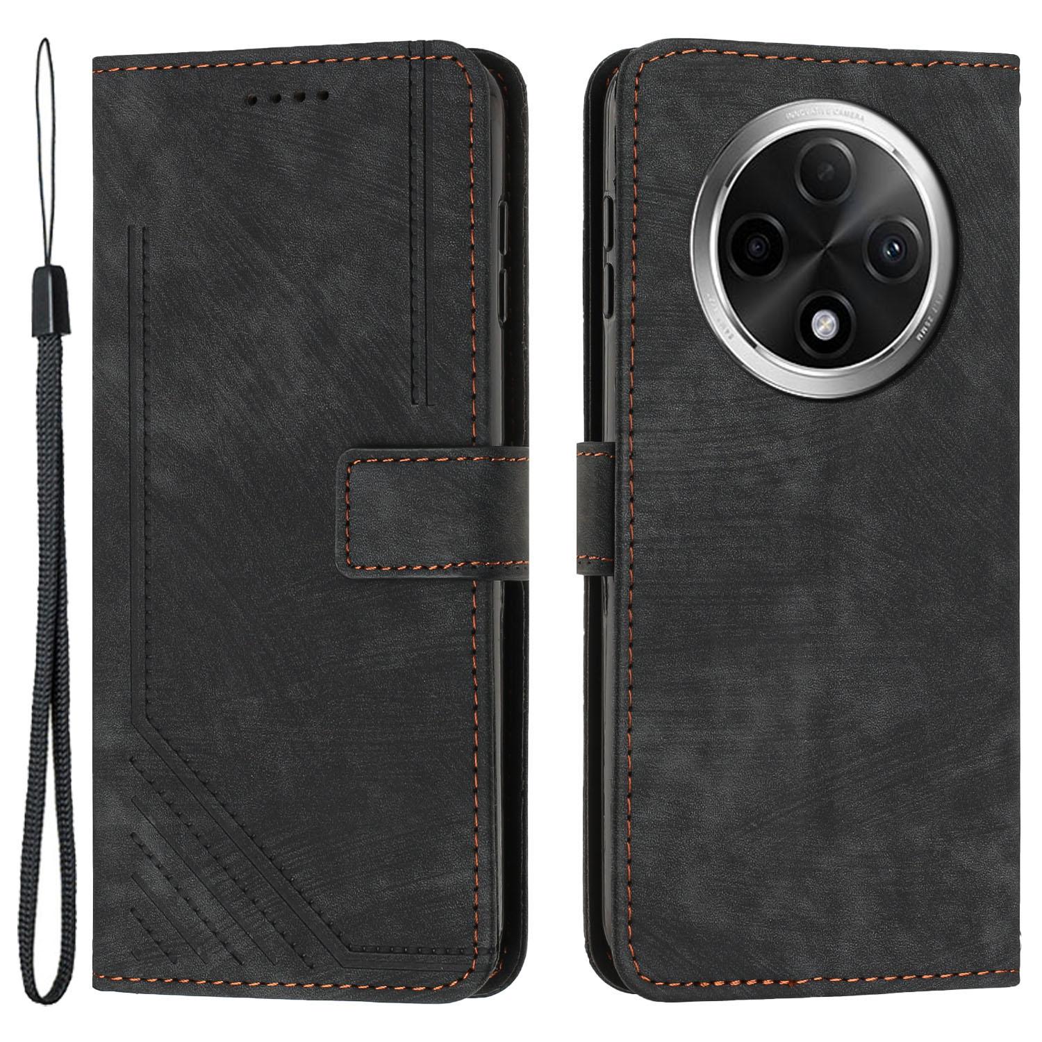 

For Oppo A2 Pro 5G/A3 Pro (China) 5G Case Lines Imprinted Shockproof PU Leather Wallet Phone Cover Black