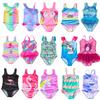 Baby Girl Fish Scale Print Swimsuit One-Piece Backless Swimwear Floral Zipper Ruffle Toddler Bathing Suit Beach Outfit 2-8Years