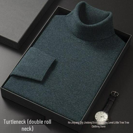 Men's High Neck Double Roll Wool Sweater - Soft, Warm, Solid Color, Close-Fitting Base Layer, Trendy Knitted Design