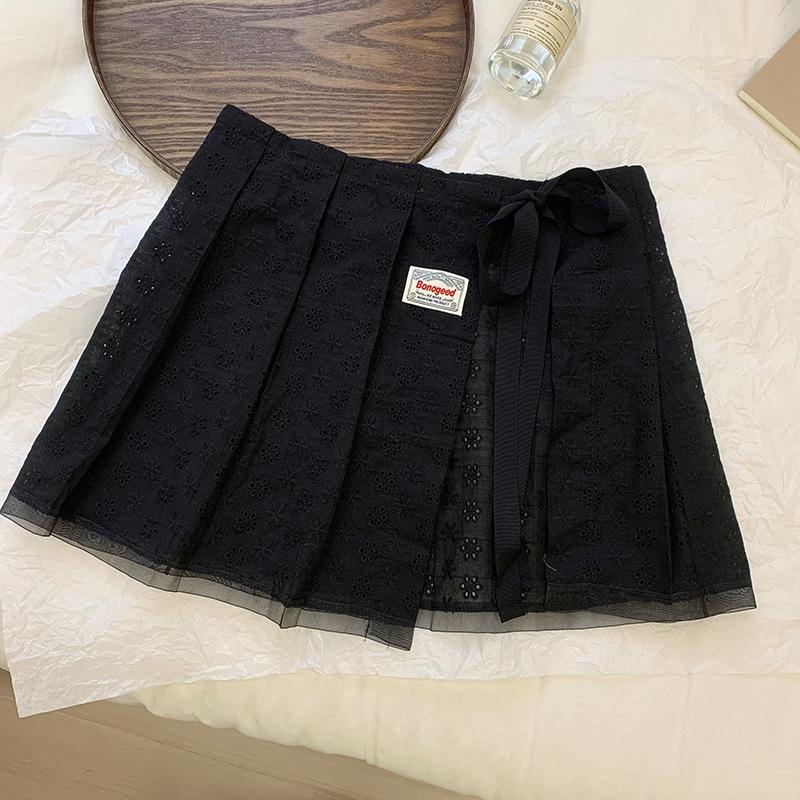 

Многослойная юбка миди с завязкой на талии в весенне-летнем стиле с высококлассным джинсовым дизайном фартука One Size чёрный/цветочный