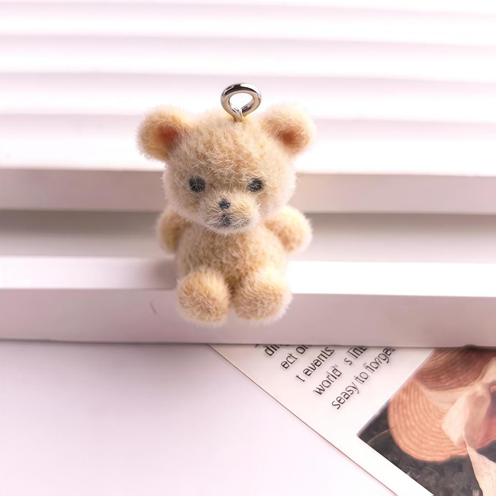 Entzückender beflockter Teddybär Schlüsselanhänger Taschenanhänger