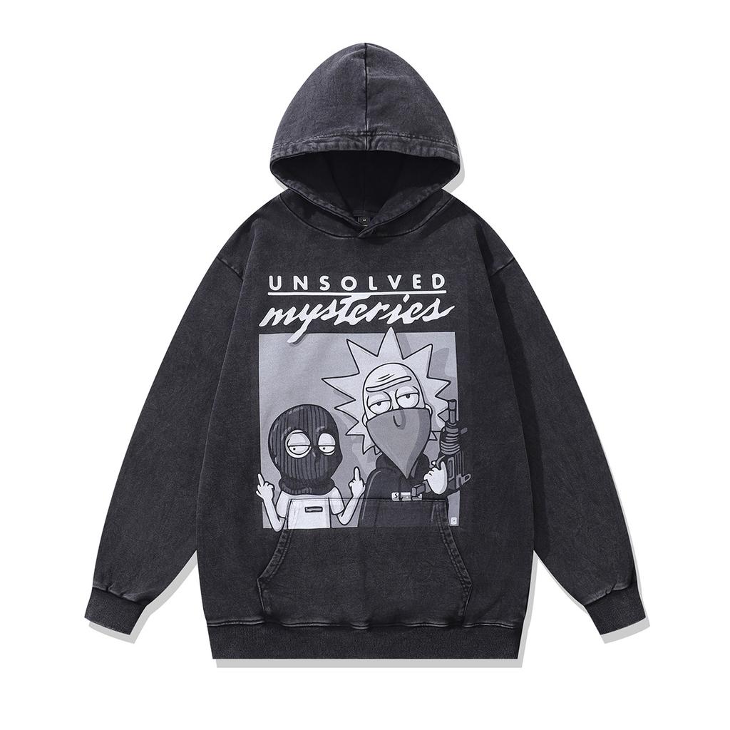 American Retro Hooded Sweater Men And Women Couple Butterfly Print Washed Old Hip Hop Jumper Hoodie