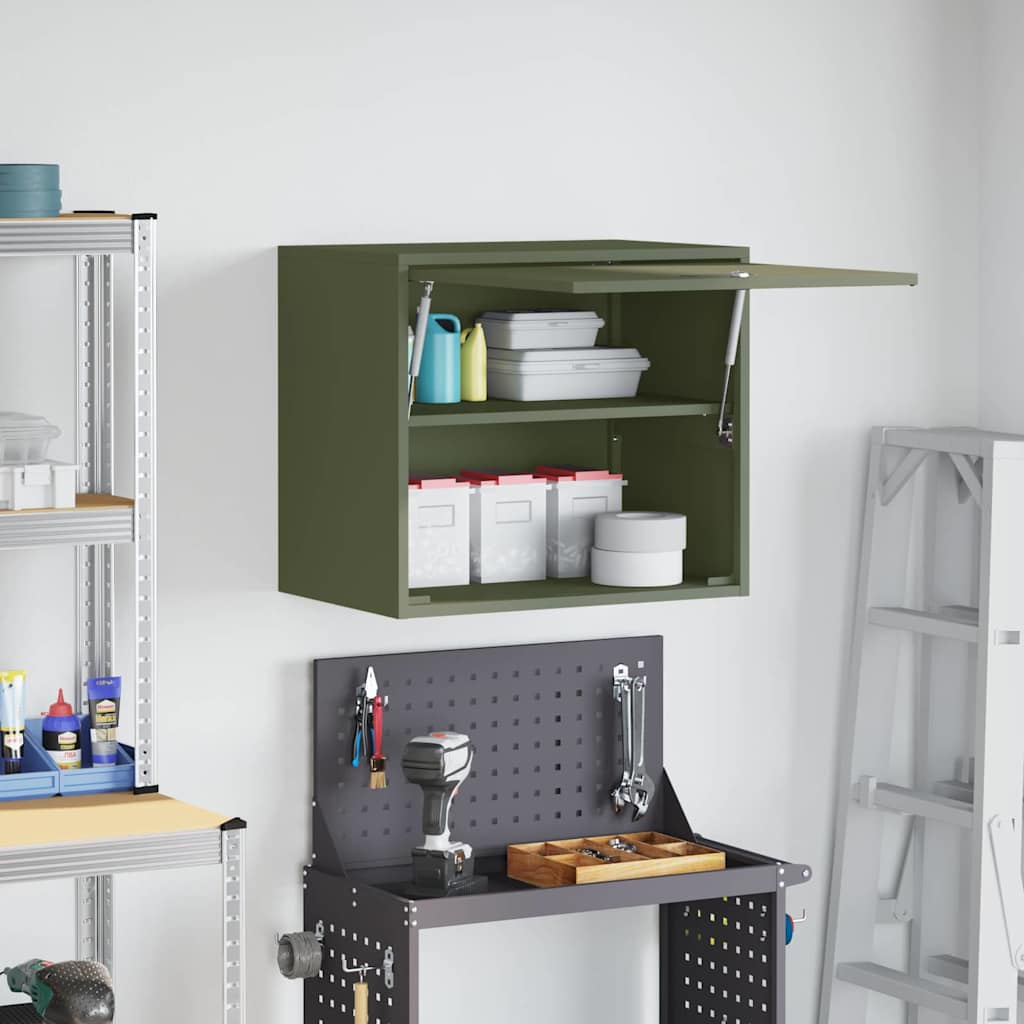 Wall Mounted Garage Cabinet with Gas Pressure Lift Door Olive Green