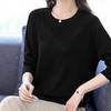 Women's Thin Crew Neck Knit Sweater Spring and Autumn Loose Solid Color Knit Pullover Top