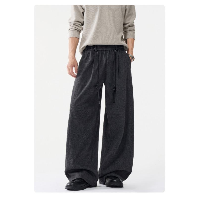 Mens Loose Retro Casual Drooping Straight Long Imitation Wool Trousers