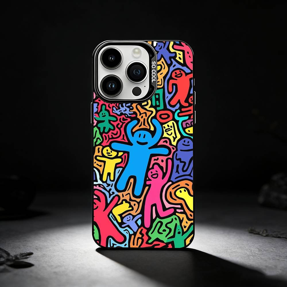 Cartoon Graffiti Phone Case For iPhone 17,16,15,14,13,12,11 Plus,Pro Max,XS,Colored silver phone case