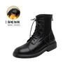 New leather Martin boots women's British versatile rear zipper flat-bottomed short boots thin boots women's knight boots