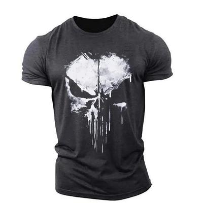 Camiseta de gimnasio para hombre, con estampado de calavera, de manga corta, para entrenamiento, informal, de verano, para correr