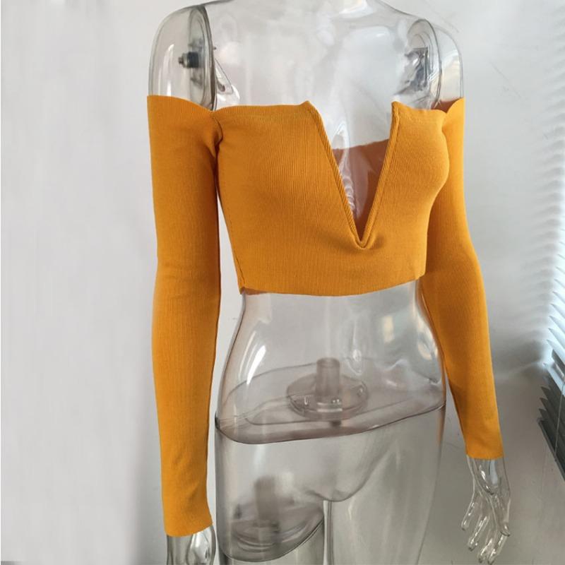 

Женская осенне-зимняя сексуальная толстовка с длинным рукавом и глубоким V-образным вырезом L жёлтый