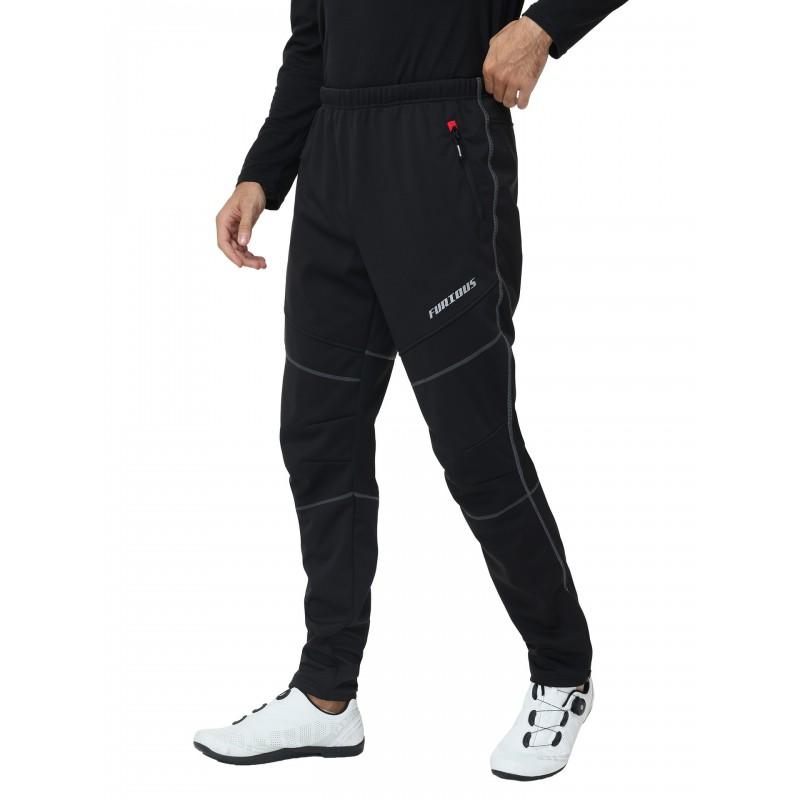 Mens Winter Cycling Pants Thermal Fleece Lined Outdoor Bike Riding Trousers With Reflective Stripes Black Green