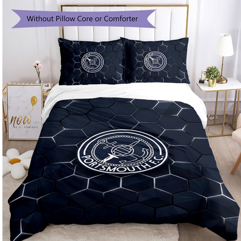 Portsmouth FC Printed 3PCS Bedding Set Breathable Duvet Cover with Pillowcases Decorative Bed Linen for Bedroom Home