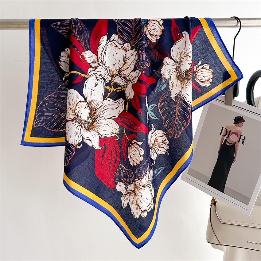 Spring Summer Luxury Design Print Silk Square Scarf Women Soft Hairband Neckerchief Hijab Headband Foulard Ribbons Gift 65*65cm